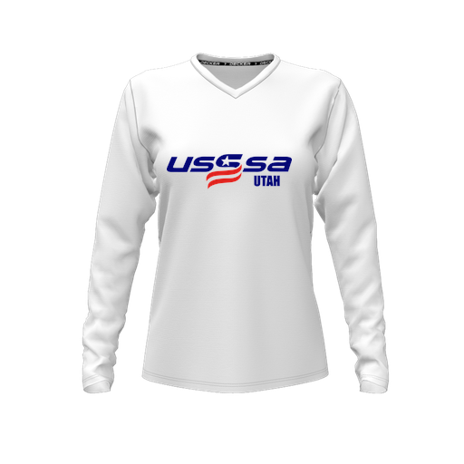 [FTLVCFWH-FYXS-LOGO2] Decker Comfort T-Shirt (Female Youth XS, White, V Neck, Logo 2, Long Sleeve)