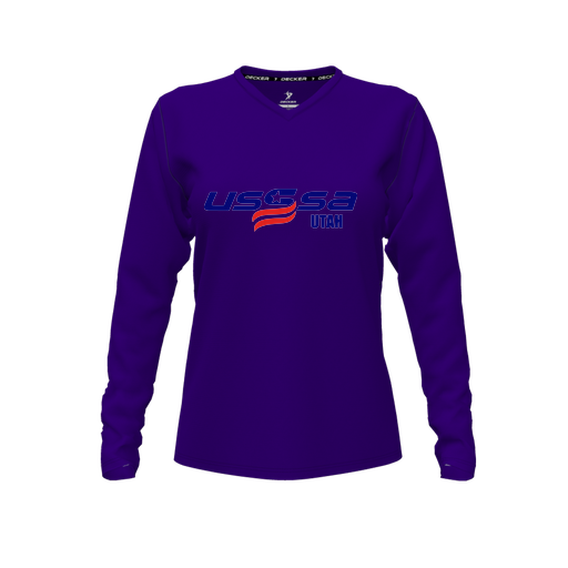 [FTLVCFPP-FYXS-LOGO2] Decker Comfort T-Shirt (Female Youth XS, Purple, V Neck, Logo 2, Long Sleeve)