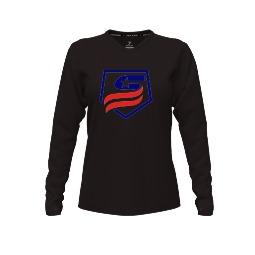 [FTLVPTBK-FYXS-LOGO1] Decker Performance T-Shirt (Female Youth XS, Black, V Neck, Logo 1, Long Sleeve)