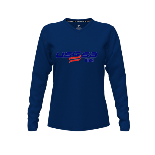 [FTLVPTNV-FYXS-LOGO2] Decker Performance T-Shirt (Female Youth XS, Navy, V Neck, Logo 2, Long Sleeve)