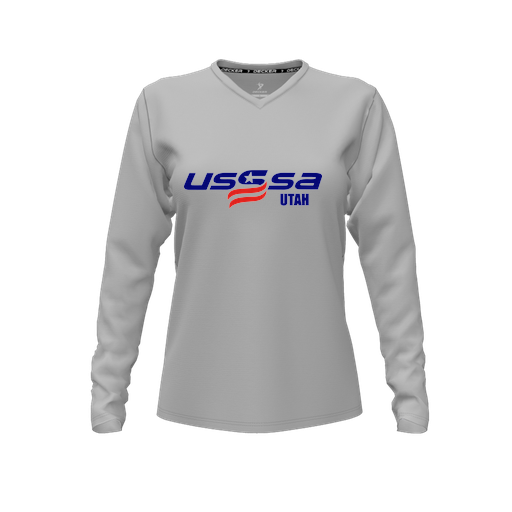 [FTLVPTGY-FYXS-LOGO2] Decker Performance T-Shirt (Female Youth XS, Gray, V Neck, Logo 2, Long Sleeve)