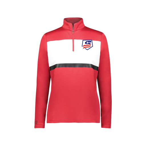 [222791.408.XS-LOGO1] Ladies Bold 1/4 Zip Pullover (Female Adult XS, Red, Logo 1)